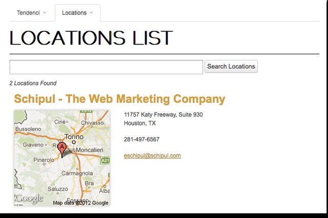 Locations App List Example Screenshot