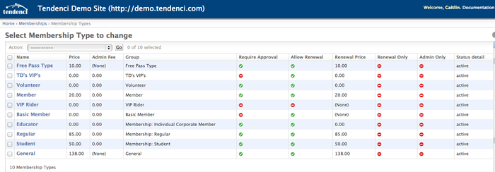 Tendenci Membership Types Screenshot