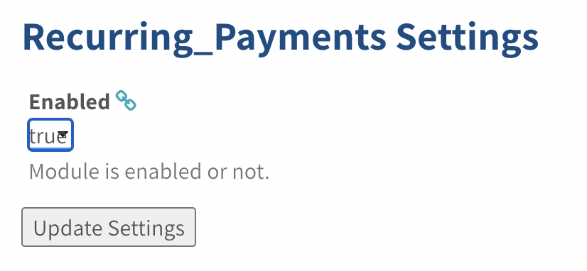 a snapshot of tendenci recurring payment admin settings