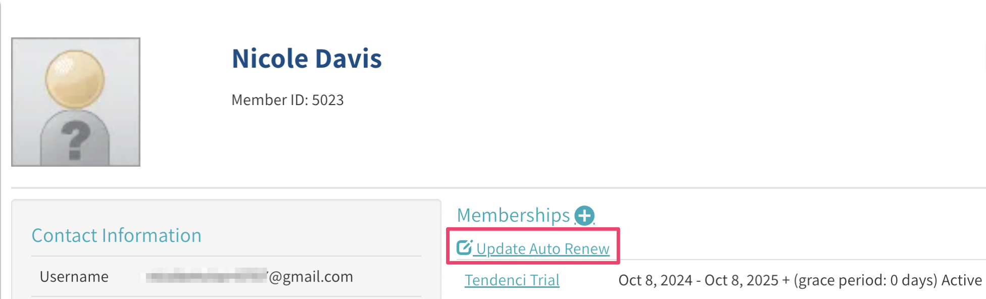 a screenshot of a tendenci membership profile