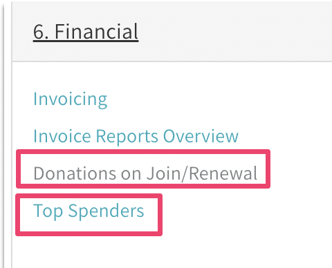 Donations reporting: donations on join or renewal, top spenders