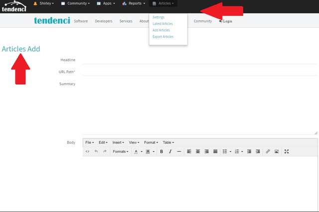 Screenshot of how to add Articles